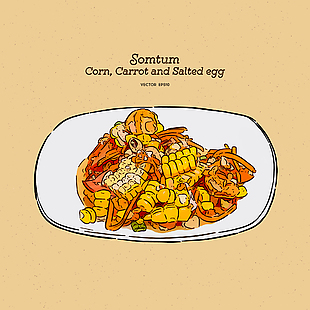 清新手繪泰式綠蘿葉沙拉美食插畫