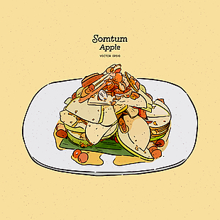 清新手繪泰式蘋果沙拉美食插畫