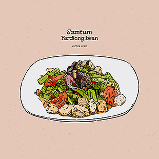 清新手繪泰式蘆筍沙拉美食插畫