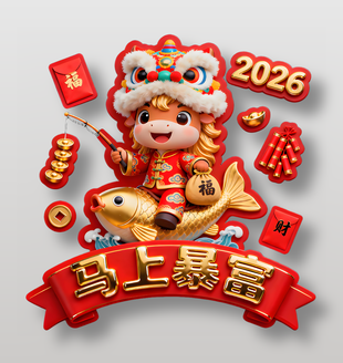 卡通喜慶馬年暴富裝飾貼畫