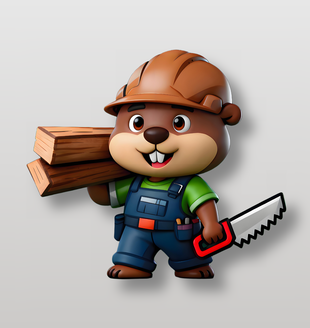 中年木工可愛松鼠卡通插畫