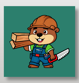 扛木持鋸的可愛松鼠工人