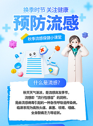 秋季換季流感保健預防科普宣傳海報