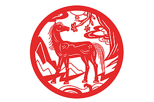 紅色中國風馬年窗花貼紙