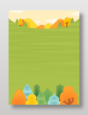 卡通版秋季草地樹林自然風景插畫邊框