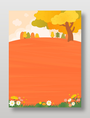 卡通版秋季花叢森林自然風景插畫邊框