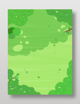 卡通風格春季大樹草地自然風景插畫邊框