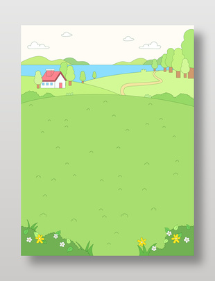卡通風格春季鄉村田園自然風景插畫邊框