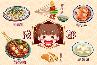 卡通手繪創意成都特色美食插畫