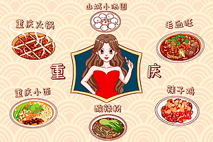 卡通手繪創(chuàng)意重慶特色美食插畫