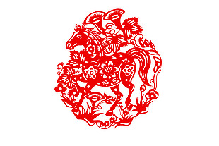 紅色喜慶中國風馬年窗花貼紙