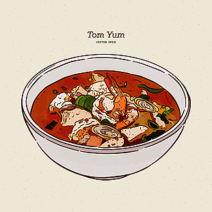 手繪清新泰式冬陰功湯美食插畫