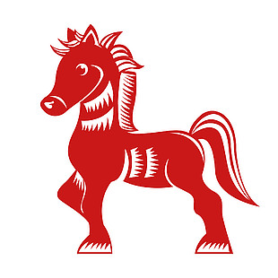 紅色喜慶馬年紅色小馬窗花貼紙