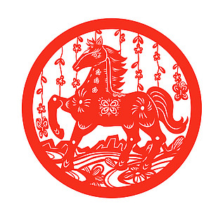 紅色喜慶馬年生肖馬窗貼設計