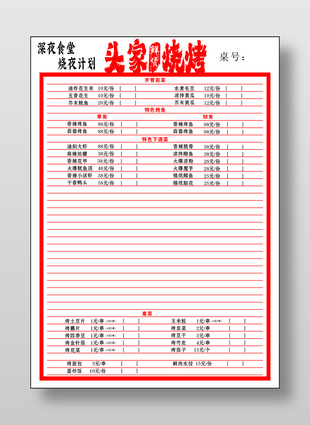 深夜食堂燒烤菜單