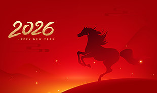 紅色喜慶馬年馬剪影新年海報