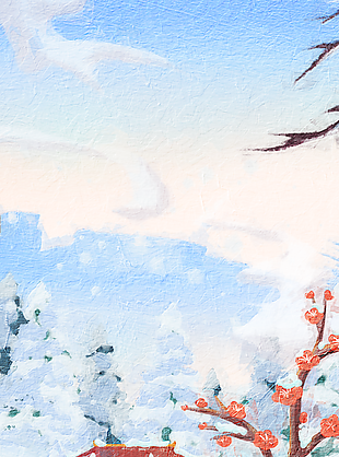 唯美油畫風冬日里的建筑背景設計