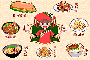 手繪可愛卡通廣西特色美食插畫