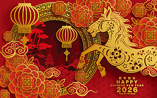 2026馬年春節新年剪紙風展板