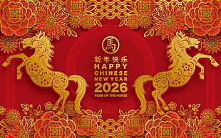 國潮鎏金風馬年新年快樂展板