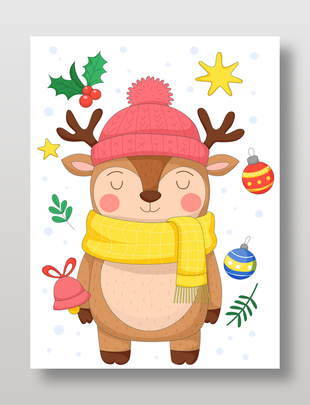 冬季卡通小麋鹿戴帽子圍巾兒童插畫