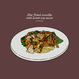 手繪清新泰式甜豆醬炒面美食插畫