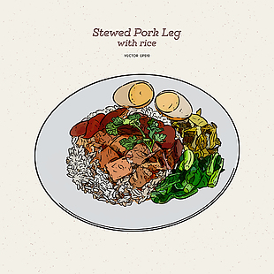 手繪清新臺灣鹵肉飯美食插畫