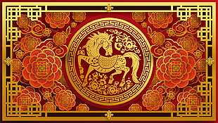 鎏金風馬年春節新年快樂節日展板