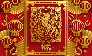 華麗高級馬年春節(jié)新年節(jié)日展板