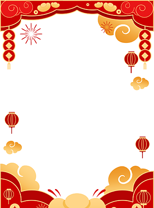 中式卡通紅色主題新年邊框背景設計