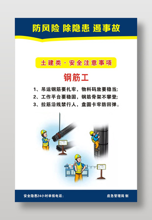 土建鋼筋工安全注意事項宣傳海報