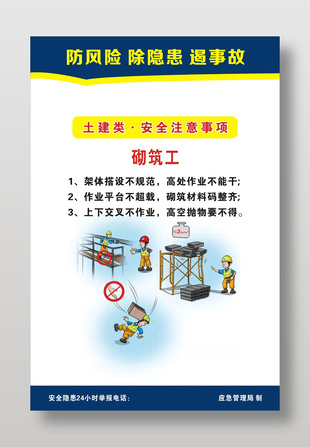 土建類砌筑工安全注意事項宣傳展板