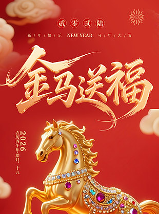 2026金馬送福裝飾品元素長圖海報(bào)