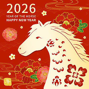 喜慶國潮風生肖馬馬年新年插畫