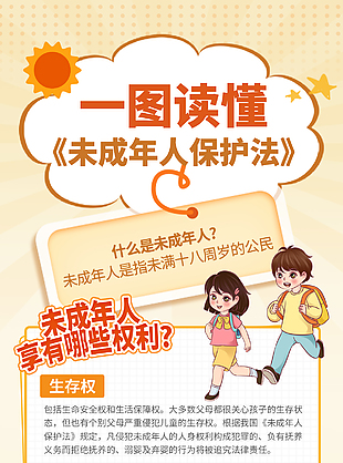 可愛卡通未成年人保護法科普海報