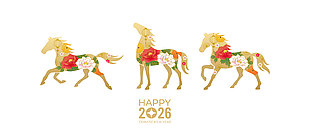 簡約大氣牡丹花裝飾馬年展板