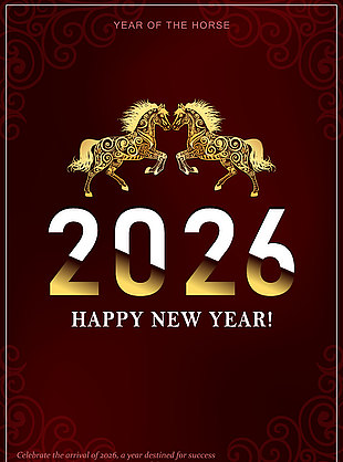 線條藝術插風生肖馬圖案2026馬年海報