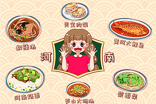 手繪可愛(ài)卡通河南特色美食插畫(huà)