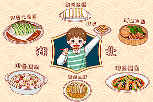 手繪可愛卡通湖北特色美食插畫