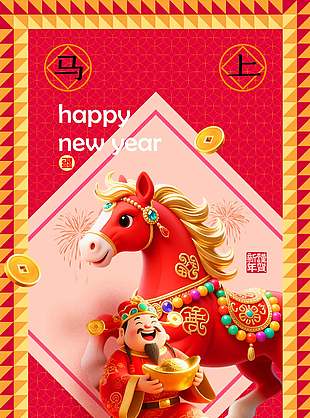 吉祥如意紅色創意中國傳統春節海報