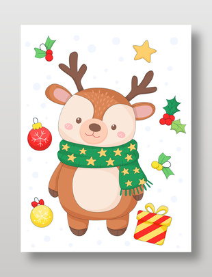 冬季卡通可愛小馴鹿戴保暖圍圍巾兒童插畫