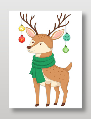 冬季卡通可愛小鹿戴圍巾兒童插畫