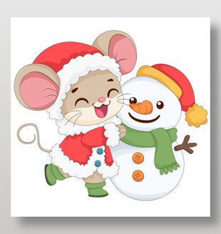 冬季小老鼠小雪人戴帽子圍巾卡通插畫