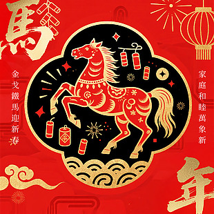 紅色喜慶古典馬年新年海報