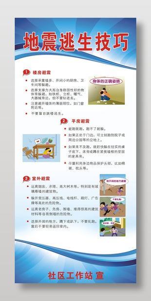 簡約風(fēng)地震逃生技巧社區(qū)宣傳展板