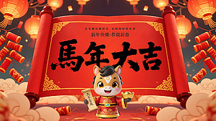 喜慶中國風馬年大吉賀歲展板