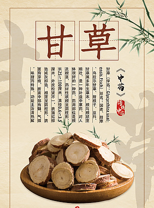 簡約中醫文化甘草藥理知識海報