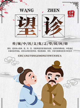 卡通可愛傳統中醫文化之望診宣傳海報