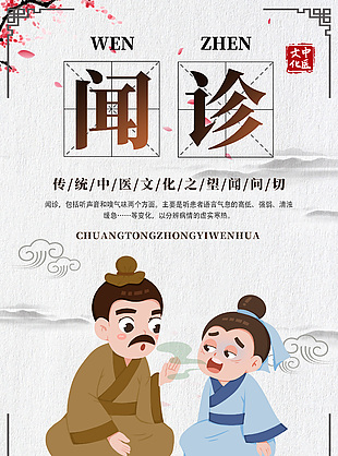 卡通可愛傳統(tǒng)中醫(yī)文化之聞診宣傳海報