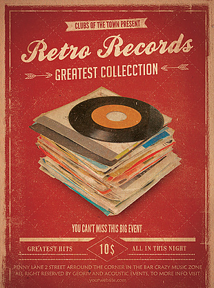 紅色復古懷舊風唱片主題活動宣傳海報